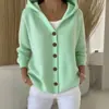 Cardigan Suéter com Capuz de Tricô Botões Europeu e Americano 2025 Casaco Outono e Inverno Novo Moda Casual Cor Sólida Transfronteiriça Roupa Feminina