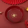 Prato de frutas Prato de frutas secas de doces de casamento Sala de estar vermelha Mesa de centro em casa Prato de frutas torrada redonda Bandeja de plástico para chá