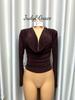 Top Ajustado Negro Cuello Oscilante Cuello en V Camiseta Base Interior Diseño de Otoño para Mujer Camiseta de Manga Larga Ajustada Sexy Elástica