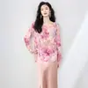 2506709-Elegante y Exquisita Camisa Redonda de Georgette con Flores Cortadas Estilo Chinoiserie Nuevo para Mujer Verano Nuevo Top Nanyou