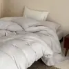 Conjunto de cama de quatro peças em gaze de algodão puro de camada dupla estilo japonês, adequado para todas as estações, capa de edredom e lençol de cor sólida 100% algodão para cama de 1,2m, azul