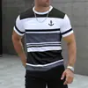 Camiseta Casual Masculina de Manga Curta, Cor Listrada, Impressão Digital 3D, Tamanho Grande, Comércio Exterior Transfronteiriço, Europeia e Americana, Confortável e Solta