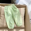 Calças Casuais de Verão para Meninas, Calças Jogger Tendência de Marca Estilosa para Crianças, Estilo Anti-Coreano, Calças Lanternas Xadrez Retrô, Calças Anti-Mosquito