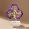 Árbol de la vida de cristal natural aguamarina base de cerámica árbol de la vida de cristal árbol de la fortuna de cristal creativo adornos de fortuna