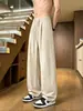 Calça de Linho Sintético para Meninos, Estilo Fino de Verão, Calça Casual Reta para Adolescentes, Respirável e Confortável, Calça Longa com Cordão e Cintura Elástica