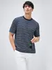 Camiseta Clássica Estilo de Rua Listrada Preto e Branco Confortável Mistura de Algodão Masculina Moderna Versátil para o Dia a Dia Solta de Manga Curta