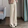 Calças Grossas de Pierna Larga com Forro de Lã Plus Size para Mulheres, Calças de Lã Retas com Fenda para Outono e Inverno, Calças Banana Estreitas Casuais