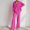 Conjunto de Pijama Feminino de Manga Longa Europeu e Americano Transfronteiriço Primavera e Outono 2 Peças com Calças Pijama de Botões Conjunto de Pijama Feminino