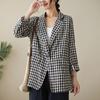 Foto Real de Otoño 2025 Chaqueta Literaria Retro Simple de Cuadros para Mujer Versátil Slim Casual Traje Top Corto Trendy