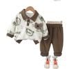 Conjunto de Sudadera con Estampado Completo de Oso de Manga Larga para Niños Dibujos Animados 2025 Primavera Nuevo Atractivo Sudadera de Manga Larga con Solapa Conjunto de Dos Piezas
