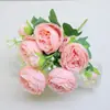 Simulação de 5 pequenas rosas buquê estilo coreano de flor de tecido de seda peônia persa decoração de buquê de rosa para casa casamento