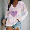 Transfronterizo 25 años Día de San Valentín aguas termales nuevo estampado digital cuello en V manga larga holgada camiseta de mujer al por mayor comercio exterior