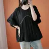 Blusas Plus Size 150kg Verão Novo Estiloso Soltas de Chiffon Patchwork Manga Curta Que Escondem Gordura da Barriga e Parecem Emagrecedoras