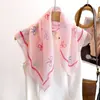 Bufanda de Seda Artística Pequeña Cuadrada para Mujer, Color Azul y Blanco Porcelana Liso Elegante, Estampado de Flor de Anacardo, Mezcla de Algodón y Lino, Para Primavera y Verano, Bufanda Cálida para Proteger el Cuello