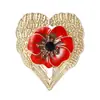 Lindo, Fashion e Versátil Liga Esmalte Coração Flor de Papoula Requintado e Compacto Roupas Femininas Broche Joia