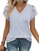 Nova camiseta casual solta estampada com gola V de manga três quartos, estilo europeu e americano, Amazon Temu AliExpress