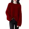 Suéter informal de punto para mujer, estilo casual y relajado para otoño e invierno, comercio exterior transfronterizo, jersey de cuello redondo de color liso suelto, top básico de punto