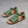 Sandalias de Diseño Retro de Cuero Suave para Mujer, Verano 2026, Ligeras Planas de Punta Abierta Antideslizantes Sandalias Romanas