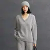 Outono e Inverno Novidade Versátil Malha Cashmere Feminina Cor Lisa Solta Casual Simples Estilo Old Money Roupa de Baixo Malha Cashmere