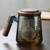 Taza de tres piezas con mango de madera, taza de vidrio con burbujas, taza de separación de té, taza con filtro especial personal.