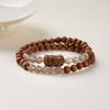 Pulsera de Bolas de Ágata Ahumada Natural de 6 mm para Mujer, Pulsera de Doble Círculo de Sándalo con Aroma a Leche Barbie Zakiram al por Mayor