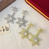 Nuevos Aretes de Copo de Nieve Doble de Diamantes Completos con Atmósfera de Otoño e Invierno para Mujer Aretes de Diamantes de Estrella de Seis Puntas Aretes Elegantes de Nicho Aretes