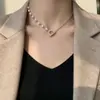 Ins Colar Distintivo de Metal com Pérola Imitação Colar Estilo Japonês e Coreano Simples Colar com Pingente Assimétrico Corrente de Clavícula Estilo Francês para Mulheres
