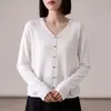 Cárdigan de punto retro de una sola línea sin costuras con cuello en V para mujer, nuevo modelo 2026, chaqueta suéter de lino Tencel verde, top fino