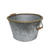 Cubeta de hielo de hierro galvanizado con lado de cuerda de cáñamo, cubeta para cerveza, color primario de hierro galvanizado, cubeta para bebidas, cubeta de hielo redonda de metal portátil