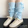 Conjunto de Piernas con Lazo Rosa Estilo Miu para Mujer Primavera y Otoño Calcetines de Punto Estilo Gris Calcetines Blancos Apilados en la Pantorrilla Estilo Ballet