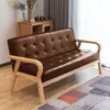 Sofá de Cuero Apartamento Pequeño Nórdico Retro Madera Curvada Reposabrazos Individual Doble Tres Personas Sala de Estar Simple Sofá Estilo Celebridad de Internet