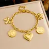 Pulseira Pingente Cruzada Moda Multi-Elemento Aço Inoxidável Banhado a Ouro Cabeça Retrato Redonda Flor Amor Pedrinhas Coloridas
