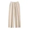 Pantalones de punto para mujer de otoño, con costura central, de pierna ancha, extra largos hasta el suelo, de cintura alta con cordón, de pierna recta, holgados y estilizados, casuales