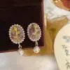 Pendientes de Perla Barroca con Piedra de Cristal Ultra-Hada Estilo Francés, Pendientes Ovalados Tulipán de Corte Simple y Lujoso