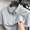 Camiseta de Botones de Manga Corta Estilo Nuevo para Hombre, Camiseta de Manga Corta de Color Sólido, Camisa Polo, Camiseta Elástica de Seda de Hielo