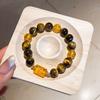 Pulsera de Bolas de Ojo de Tigre Amarillo de Tres Caras para Mujer, Pulsera de Cristal con Mantra de Seis Palabras, Joyería para Mujer al por Mayor