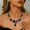 Collar y Pendientes Exagerados de Aleación Transfronterizos Europeos y Americanos Set de Joyería para Novia Boda Accesorios de Joyería Completamente Diamantados Joyería para Fiesta