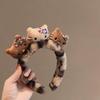 Linda Diadema de Orejas de Gato con Estampado de Leopardo, Diadema de Felpa para Mujer, Accesorio para el Cabello de Dibujos Animados con Lazo para Lavarse la Cara y Maquillaje