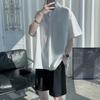 Camisa Branca Verão Masculino Estilo Japonês Conjunto Coleira Pullover Moda Folgada Casual Estilo Coreano Camisa Manga Curta Moda Masculina Marca Hong Kong Estilo