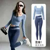 Conjunto Fitness Esportivo Feminino 2026 Estilo Outono com Bojos Manga Longa Roupas de Yoga Cintura Cruzada Calças Justas Elásticas Emagrecedoras