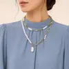 Europeu e Americano transfronteiriço jóias dupla camada de papel clipe cadeia em forma de colar de pingente de pérola moda feminina Chanel estilo colar feminino