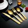 Conjunto de Talheres Amazon Espessado Banhado a Ouro de Aço Inoxidável: Faca, Garfo, Colher, Garfo de Sobremesa, Colher de Chá, Conjunto de Talheres Ocidentais para Uso em Hotéis e Residências Brasileiras
