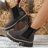 Botines Cortos de Talla Grande Transfronterizos para Mujer Otoño e Invierno Nuevos Tacón Cuadrado Gamuza Botas Martin Casual Punta Redonda Manga Comercio Exterior Botas de Mujer Venta al Mayoreo