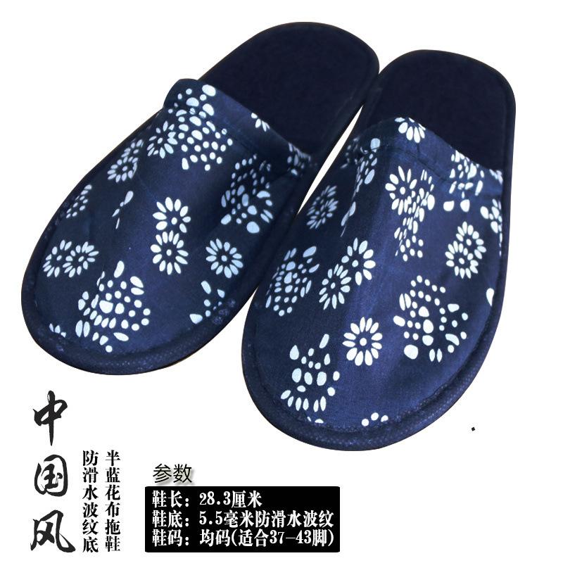 半蓝花布拖鞋2
