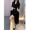 23610 Da Ai Mei Yi Yuan 2026 Primavera Nuevo Estilo Elegante Socialité Chic Ajustado Fenda Vestido Largo para Mujer