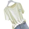 Camiseta de manga corta de algodón blanco con cuello redondo para mujer, estilo dopamina de verano 2024
