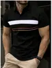 Ropa para Hombre Europea y Americana Solapa Moda Casual Bloques de Color Camiseta para Hombre Impresión 3D Botones Camisa POLO Manga Corta Hombre
