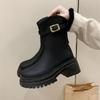 Botas Martin Pequeñas de Tacón Grueso y Suela Gruesa para Mujer en Otoño e Invierno Nuevo Versátil Cremallera Trasera Simple Nuevo Estilo Botines