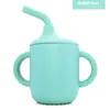 Taza de Aprendizaje para Bebé de Silicona Transfronteriza con Doble Asa, Taza con Popote, Anticaídas, Popote de Codo Antideslizante, Vaso de Agua de Silicona de Grado Alimenticio