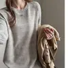 Blusa Térmica de Manga Longa Escovada Outono/Inverno para Mulheres, Estilo Coreano Preguiçoso Solta Casual Nova com Listras Color Block Versátil